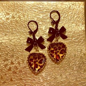 Betsy Johnson leopard & bow earrings